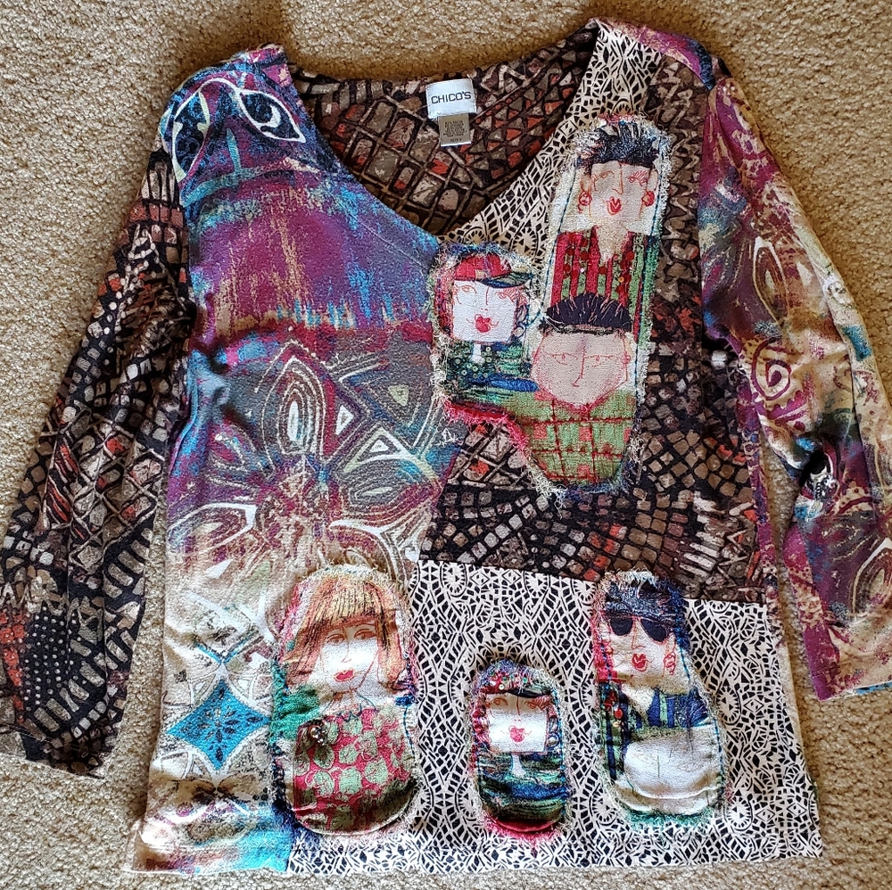 UNIQUE CHICO'S EMBELLISHED APPLIQUÉ TOP